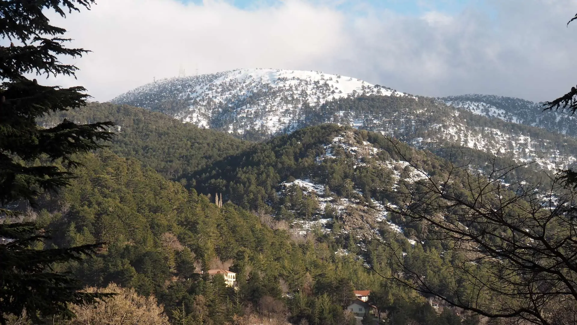 Вершина Олимпус в снегу (Кипр)